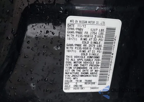 2013 Nissan Murano Sl from USA, damaged, VIN JN8AZ1MW3DW307443